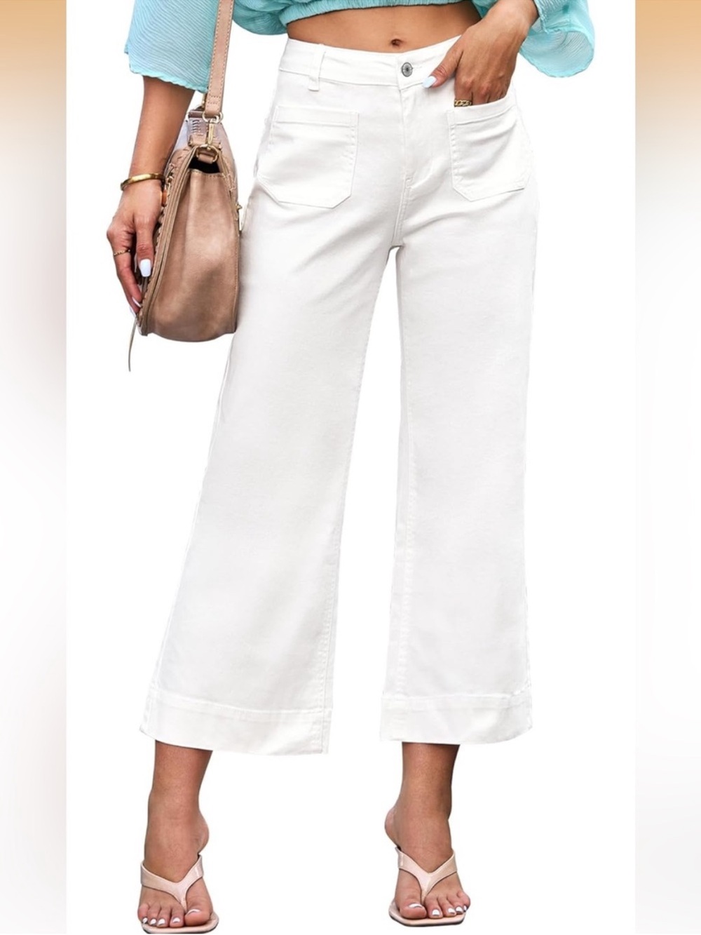 High-Rise White Wide-Leg Pants for Women